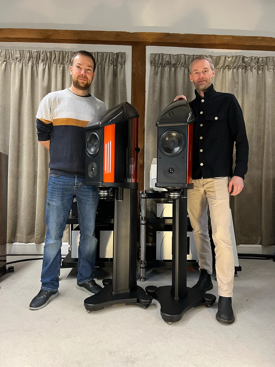 Jack with Luke Milnes of Wilson Benesch at the Barn with the Endeavour 3zero, in the stunning Senna Volcanic Orange.